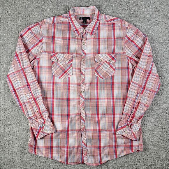 INC International Concepts Western Shirt Men's L Red Plaid Pearl‎ Snap Rodeo - Picture 1 of 8